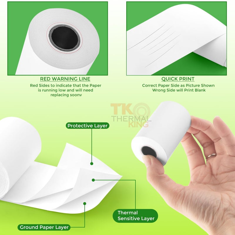 TK Thermal King, (100 Rolls) 2 1/4" x 50' Thermal Paper, POS Receipt Paper for Retail Business Cash Register, Fits All Credit Card Terminal - Image 3